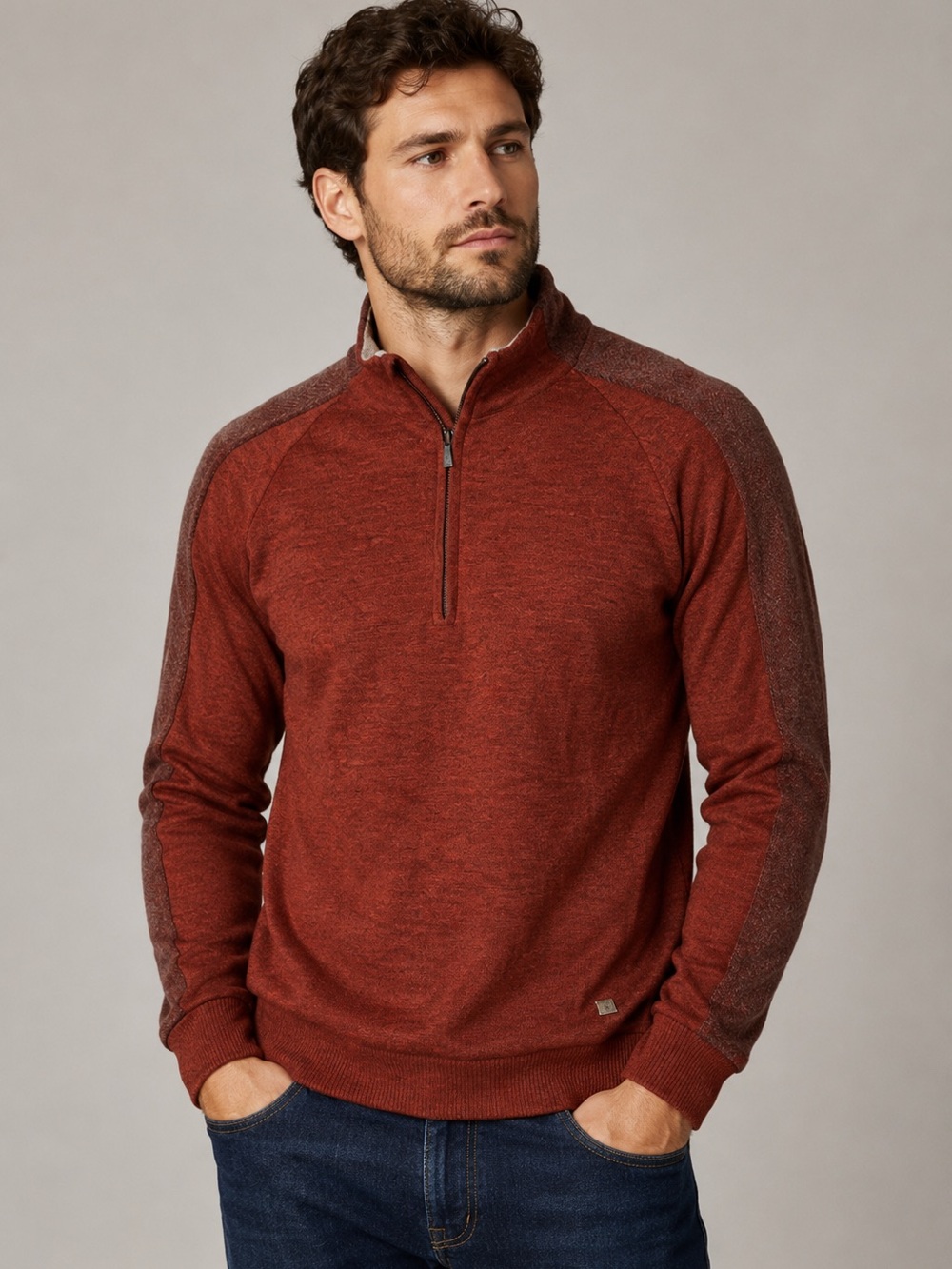 Smart wool 100% Merino Wool Quarter Zip Base a layer Sweater burgundy rust  xl